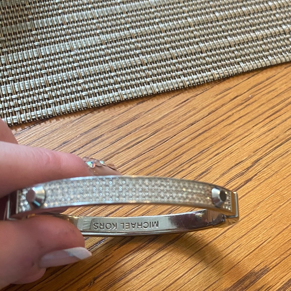 Michael Kors silver rhinestone bangle bracelet.